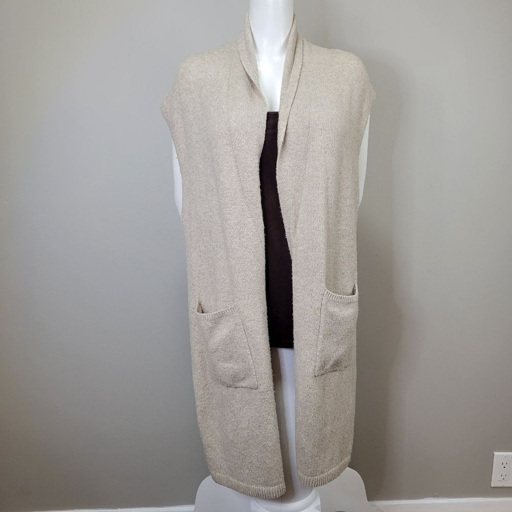Time and Tru Tan Open Front Sleeveless Duster Cardigan Size‎ M
